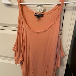 Peach shoulder cut off shirt